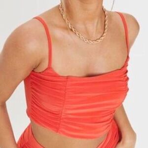 Pretty little thing red ruched tank top women’s size 8 going out crop top
